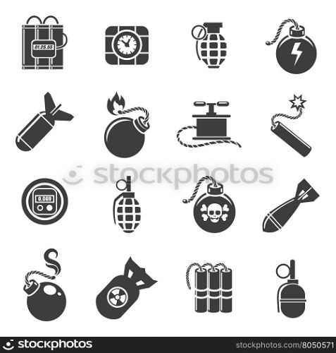 Bomb icons. Bombs and grenades, mines and explosives icons. Vector illustration