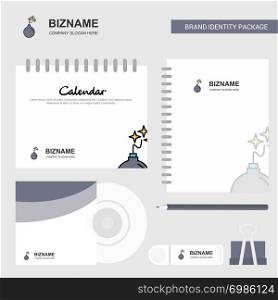 Bomb Logo, Calendar Template, CD Cover, Diary and USB Brand Stationary Package Design Vector Template