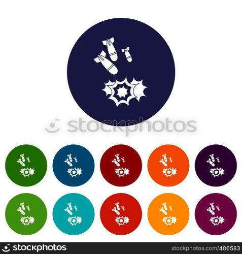 Bomb set icons in different colors isolated on white background. Bomb set icons