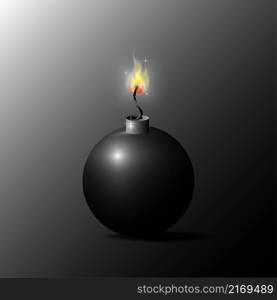 Bomb sign. Cannon ball. Cartoon style. Isolated object. Black gradientary background. Vector illustration. Stock image. EPS 10.. Bomb sign. Cannon ball. Cartoon style. Isolated object. Black gradientary background. Vector illustration. Stock image.