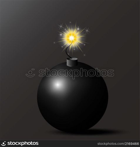 Bomb sign. Cartoon style. Cannon ball. Game logo. Isolated object. Black background. Vector illustration. Stock image. EPS 10.. Bomb sign. Cartoon style. Cannon ball. Game logo. Isolated object. Black background. Vector illustration. Stock image.