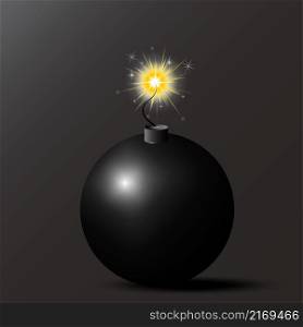 Bomb sign. Cartoon style. Cannon ball. Game logo. Isolated object. Black background. Vector illustration. Stock image. EPS 10.. Bomb sign. Cartoon style. Cannon ball. Game logo. Isolated object. Black background. Vector illustration. Stock image.
