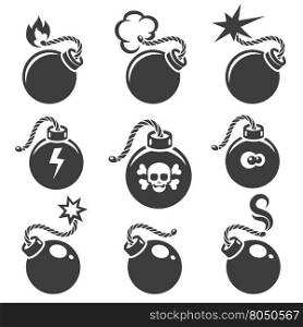 Bomb signs or bomb symbols. Bomb signs or bomb symbols. Bomb icon with skull and crossbones. Vector illustration