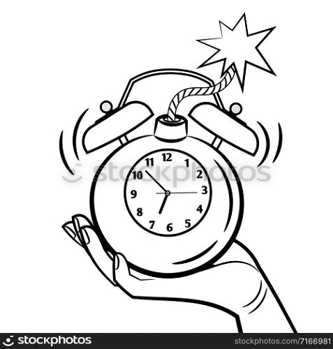 Bomb style alarm clock vector illustration. Wake up clock coloring page. Bomb alarm clock coloring page
