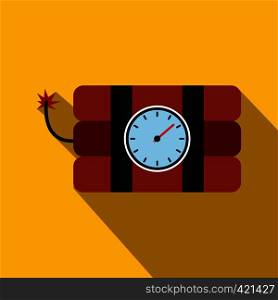 Bomb with clock timer flat icon on a yellow background. Bomb with clock timer flat icon