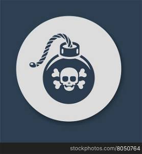 Bomb with skull and crossbones. Flat bomb with skull and crossbones icon vector