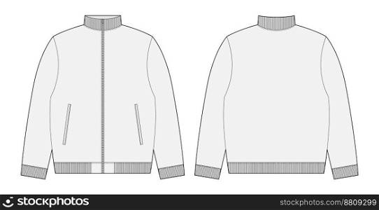 Bomber jacket technical sketch. Kids casual clothing design template. Front and back views. Vector CAD technical fashion illustration.. Bomber jacket technical sketch. Kids casual clothing design template.