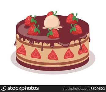 Bon Appetit. Festive Cake Web Banner. Chocolate. Delicious cake. Festive cake web banner. Chocolate cake bakery isolated design flat. Birthday cake, dessert and cookies, sweet confectionery, delicious cream, tasty pastry cake. Vector illustration