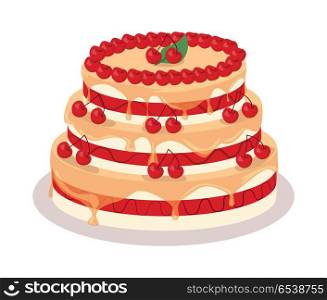 Bon Appetit. Festive Cake Web Banner. Chocolate. Delicious cake. Festive cake web banner. Chocolate cake bakery isolated design flat. Birthday cake, dessert and cookies, sweet confectionery, delicious cream, tasty pastry cake. Vector illustration