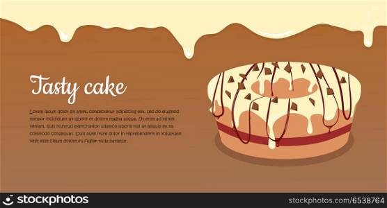 Bon Appetit. Festive Cake Web Banner. Chocolate. Tasty cake. Festive cake web banner. Chocolate cake bakery isolated design flat. Birthday cake, dessert and cookies, sweet confectionery, delicious cream, tasty pastry cake. Vector illustration