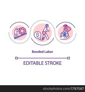 Bonded labor concept icon. Person exploitation against will abstract idea thin line illustration. Labour for repayment for loan. Peonage. Vector isolated outline color drawing. Editable stroke. Bonded labor concept icon