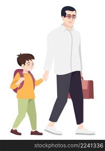 Bonding with child semi flat RGB color vector illustration. Happy son and father going to school isolated cartoon character on white background. Bonding with child semi flat RGB color vector illustration