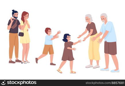 Bonding with grandparents semi flat color vector characters. Family meeting. Editable figures. Full body people on white. Simple cartoon style illustration for web graphic design and animation. Bonding with grandparents semi flat color vector characters