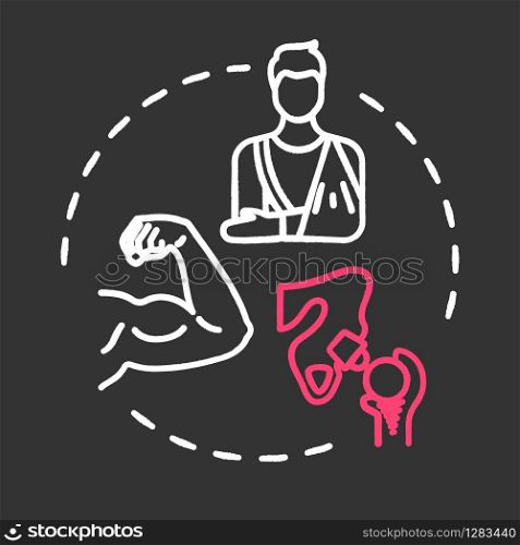 Bone and musculoskeletal oncology chalk RGB color chalk RGB color concept icon. Bone, muscle cancer treatment. Recovery from injuries idea. Vector isolated chalkboard illustration on black background