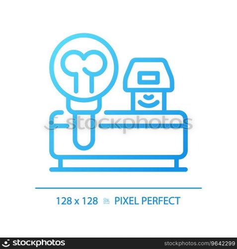 Bone densitometer pixel perfect gradient linear vector icon. Medical scan. X ray technology. Health assessment. Thin line color symbol. Modern style pictogram. Vector isolated outline drawing. Bone densitometer pixel perfect gradient linear vector icon