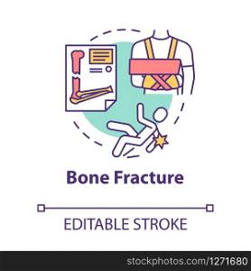 Bone fracture, cartilage injury, trauma concept icon. Orthopedics, traumatism, falling and arm fracture idea thin line illustration. Vector isolated outline RGB color drawing. Editable stroke