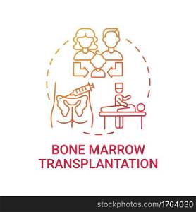 Bone marrow transplantation red gradient concept icon. Donor from family for surgical procedure. Genetic disease idea thin line illustration. Vector isolated outline RGB color drawing. Bone marrow transplantation red gradient concept icon