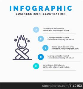 Bonfire, Campfire, Camping, Fire Blue Infographics Template 5 Steps. Vector Line Icon template