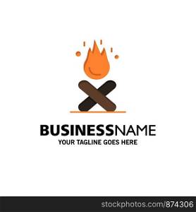 Bonfire, Campfire, Camping, Fire Business Logo Template. Flat Color