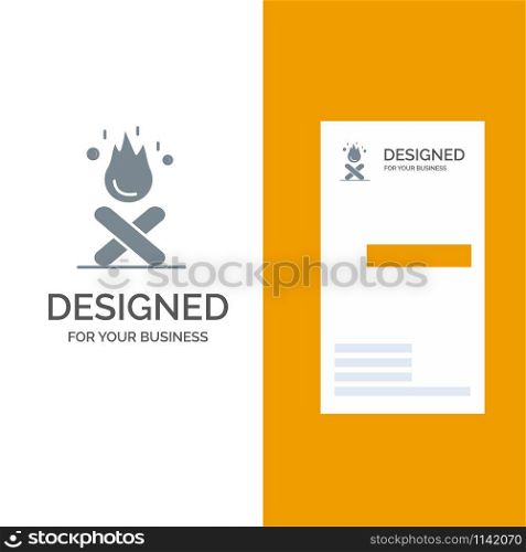 Bonfire, Campfire, Camping, Fire Grey Logo Design and Business Card Template