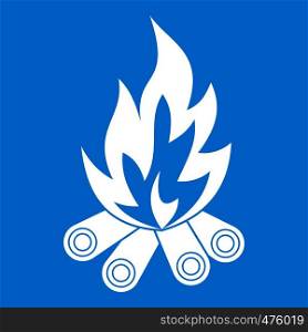 Bonfire icon white isolated on blue background vector illustration. Bonfire icon white