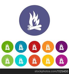 Bonfire icons color set vector for any web design on white background. Bonfire icons set vector color