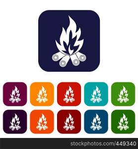Bonfire icons set vector illustration in flat style In colors red, blue, green and other. Bonfire icons set flat