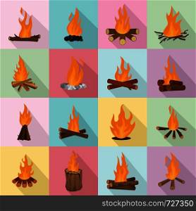 Bonfire night fire icons set. Flat illustration of 16 bonfire night fire vector icons for web. Bonfire night fire icons set, flat style
