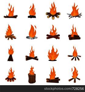 Bonfire night fire icons set. Flat illustration of 16 bonfire night fire vector icons isolated on white. Bonfire night fire icons set vector isolated