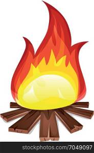 Bonfire With Wood Burning. Illustration of a cartoon bonfire burning, with wood planks