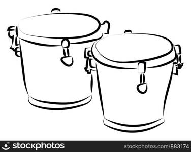 Bongo drums sketch, illustration, vector on white background.