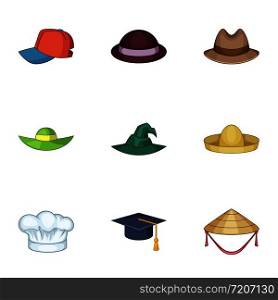 Bonnet icons set. Cartoon set of 9 bonnet vector icons for web isolated on white background. Bonnet icons set, cartoon style