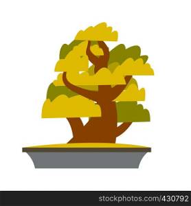 Bonsai Japanese Cartoon Vector Tree Growing In Pot. Bonsai Isolated Clipart. Asian Plants Cultivation Technique. Greenery, Gardening. Foliage Potted Plant Trunk And Leaves Flat Illustration. Bonsai Japanese Cartoon Vector Tree Growing In Pot