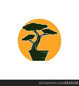Bonsai logo design. Japanese Mini Small Plant Tree Silhouette logo design