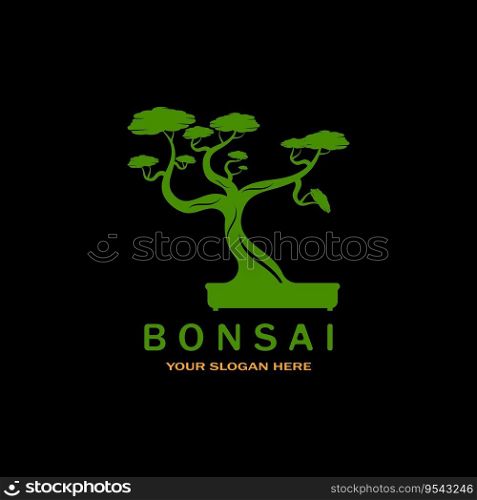 Bonsai logo design. Japanese Mini Small Plant Tree Silhouette logo design