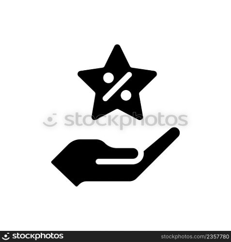 Bonus discount black glyph icon. Price reductions. Percentage discount. Holiday specials. Temporary price decreasing. Silhouette symbol on white space. Solid pictogram. Vector isolated illustration. Bonus discount black glyph icon