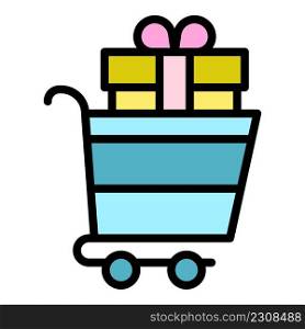 Bonus gift shop cart icon. Outline bonus gift shop cart vector icon color flat isolated. Bonus gift shop cart icon color outline vector