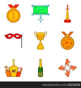 Bonus icons set. Cartoon set of 9 bonus vector icons for web isolated on white background. Bonus icons set, cartoon style