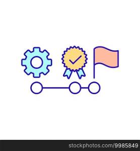 Bonuses for work RGB color icon. Goal achievement and promotion. Combination of force and movement. Working mechanism and idea reward. Remuneration and career ladder. Isolated vector illustration. Bonuses for work RGB color icon