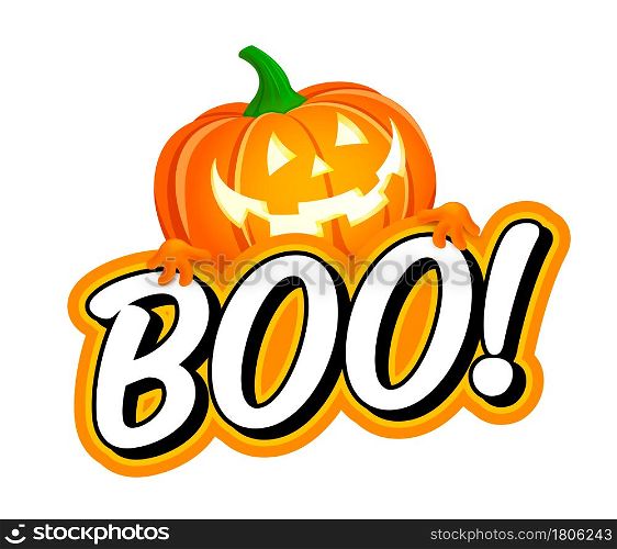 Boo design with halloween pumpkin. Cute halloween greeting with pumpkin. Good for greeting card decoration, poster, and gift design.