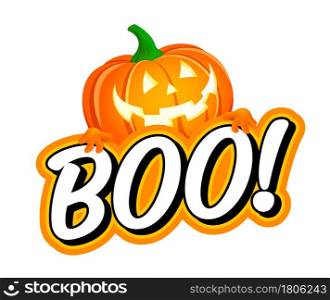 Boo design with halloween pumpkin. Cute halloween greeting with pumpkin. Good for greeting card decoration, poster, and gift design.