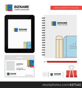 Book and pencil Business Logo, Tab App, Diary PVC Employee Card and USB Brand Stationary Package Design Vector Template