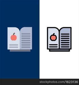 Book Apple, Science  Icons. Flat and Line Filled Icon Set Vector Blue Background