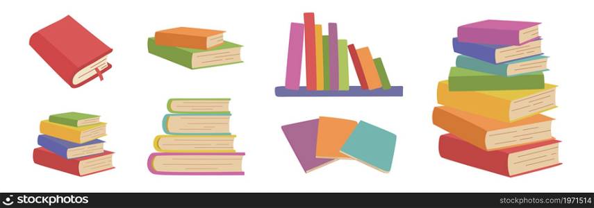 Book bundle. School textbooks set. Vector illustration collection. Books on the shelf