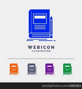 Book, business, education, notebook, school 5 Color Glyph Web Icon Template isolated on white. Vector illustration. Vector EPS10 Abstract Template background