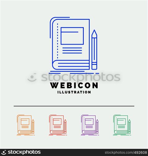Book, business, education, notebook, school 5 Color Line Web Icon Template isolated on white. Vector illustration. Vector EPS10 Abstract Template background