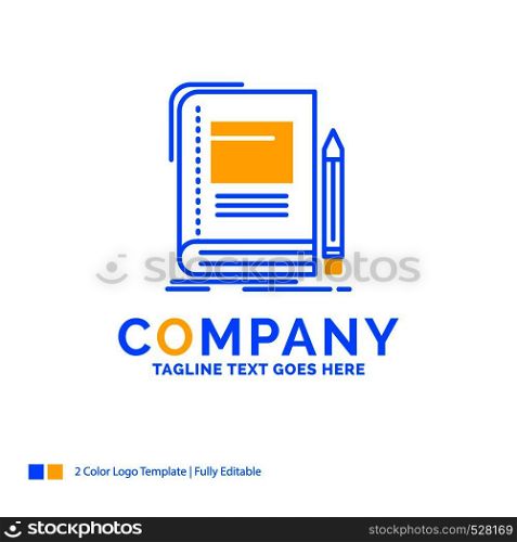 Book, business, education, notebook, school Blue Yellow Business Logo template. Creative Design Template Place for Tagline.