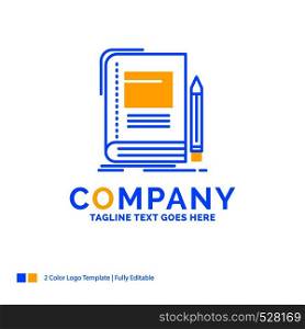 Book, business, education, notebook, school Blue Yellow Business Logo template. Creative Design Template Place for Tagline.