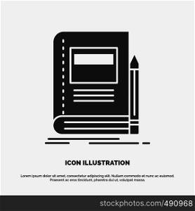 Book, business, education, notebook, school Icon. glyph vector gray symbol for UI and UX, website or mobile application. Vector EPS10 Abstract Template background