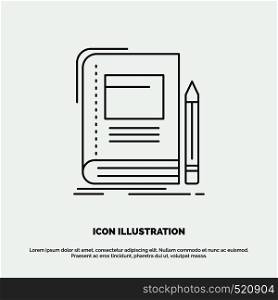 Book, business, education, notebook, school Icon. Line vector gray symbol for UI and UX, website or mobile application. Vector EPS10 Abstract Template background